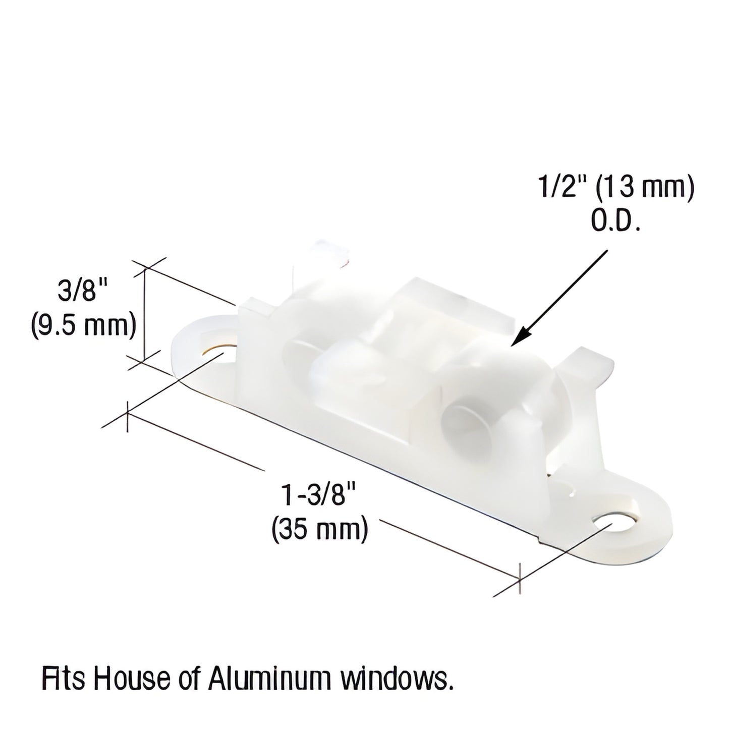 CRL window roller G3066 - white nylon flat tandem roller, 1-3/8" long, fits House of Aluminum windows.