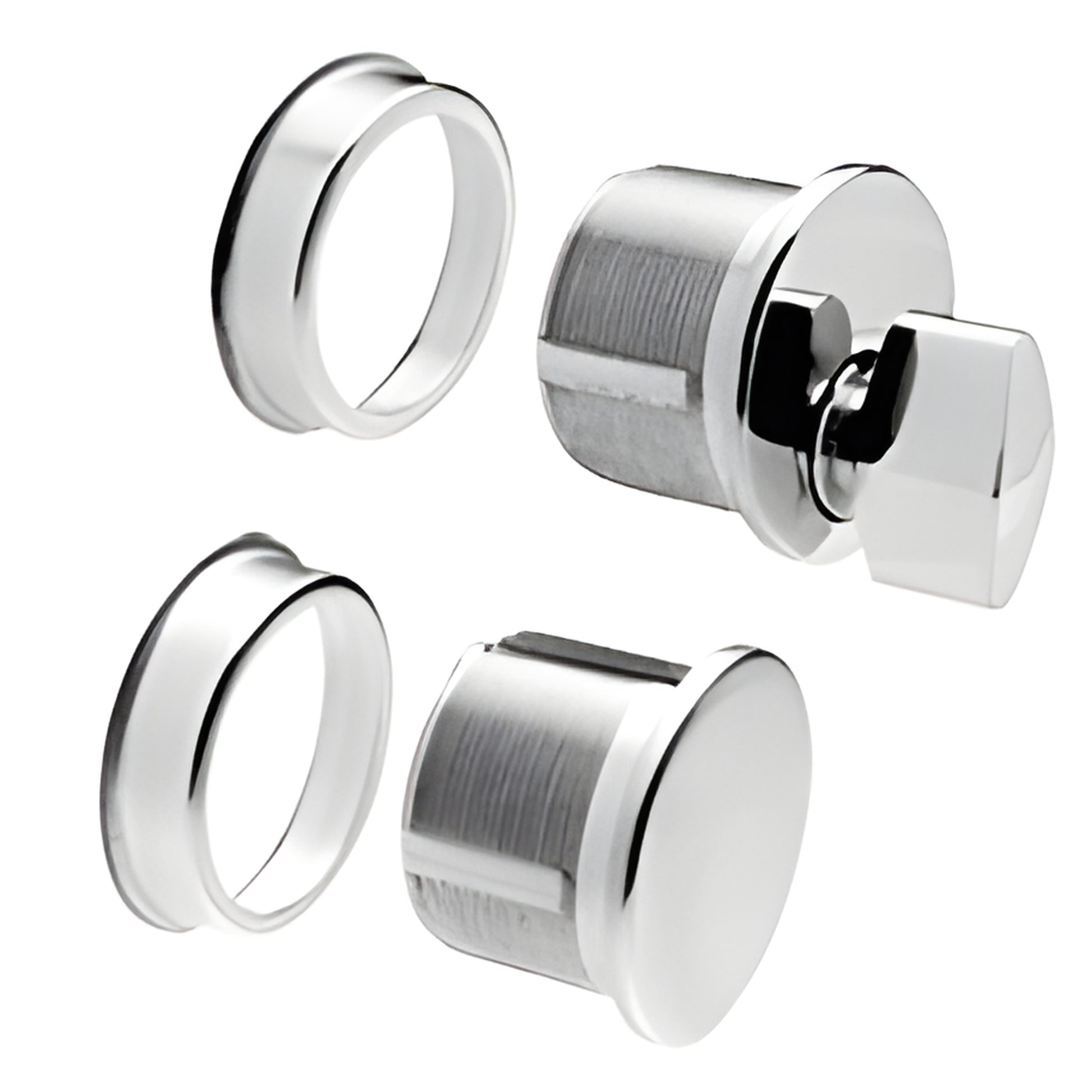 DRA2030PS polished stainless steel mortise cylinder set with thumbturn, dummy cylinders and escutcheon rings