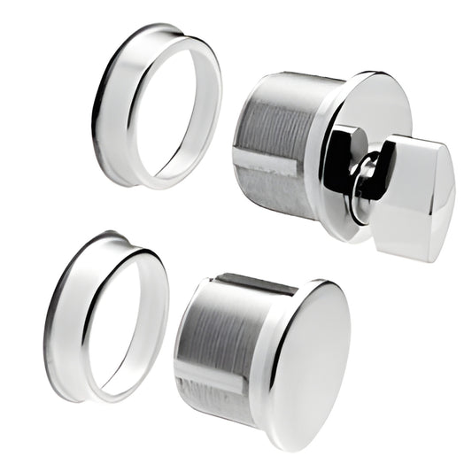 DRA2030PS polished stainless steel mortise cylinder set with thumbturn, dummy cylinders and escutcheon rings