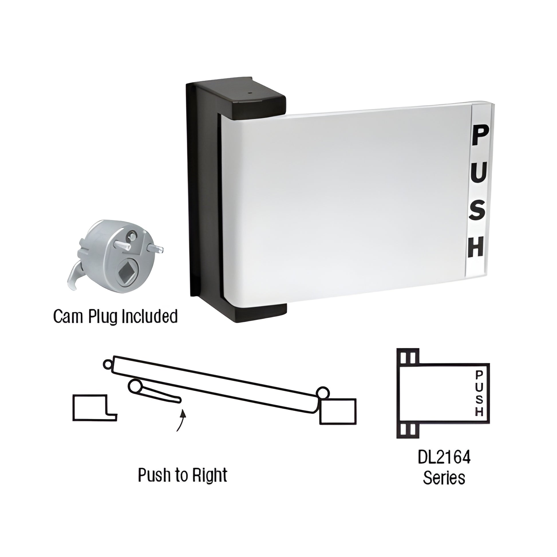 Aluminum CRL universal push-pull door paddle (DL2164A) with cam plug, reversible left/right, 5"x4".