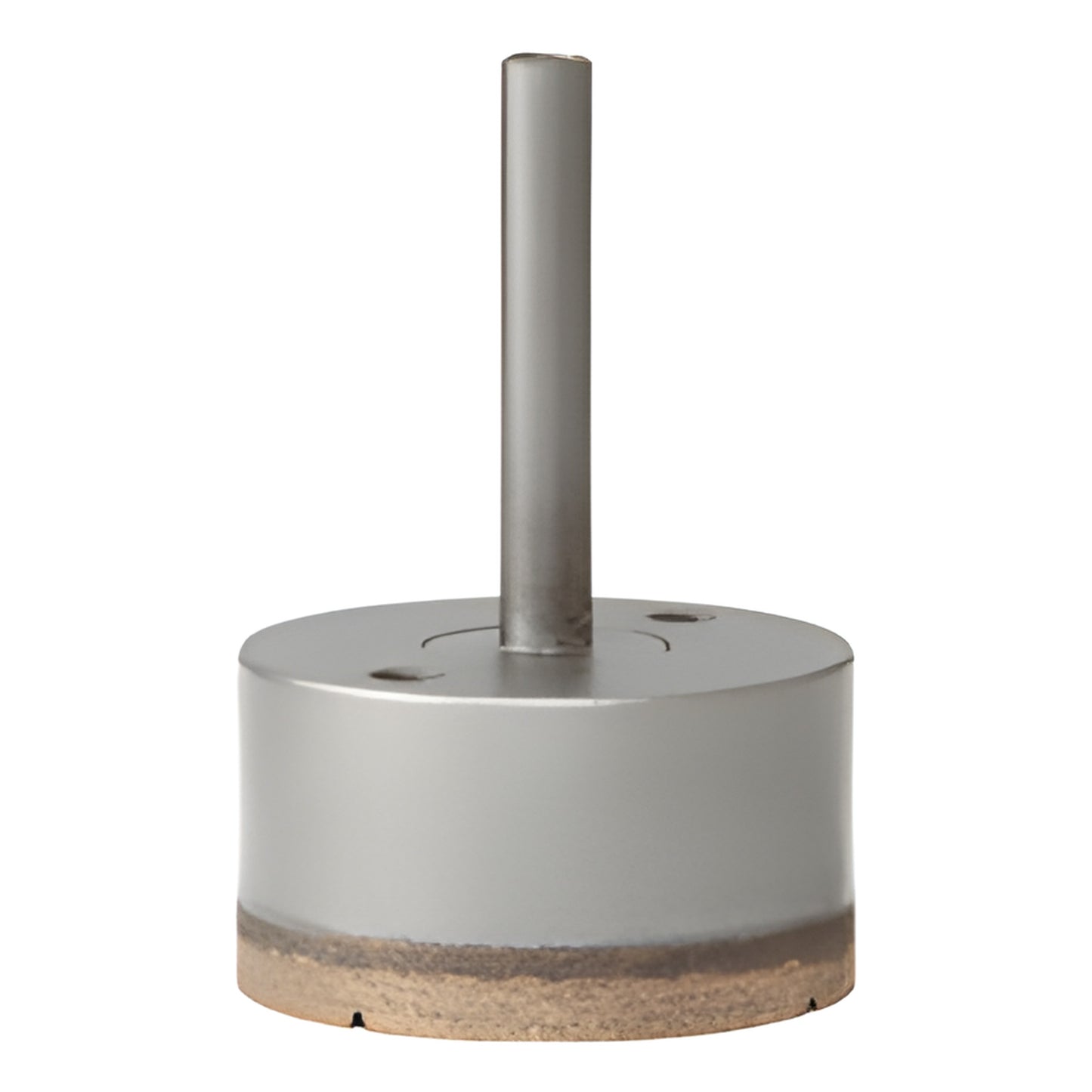 PD212 metal-bond diamond drill bit, 2.5" dia, reduced 3/8" round shank, silver body with diamond rim