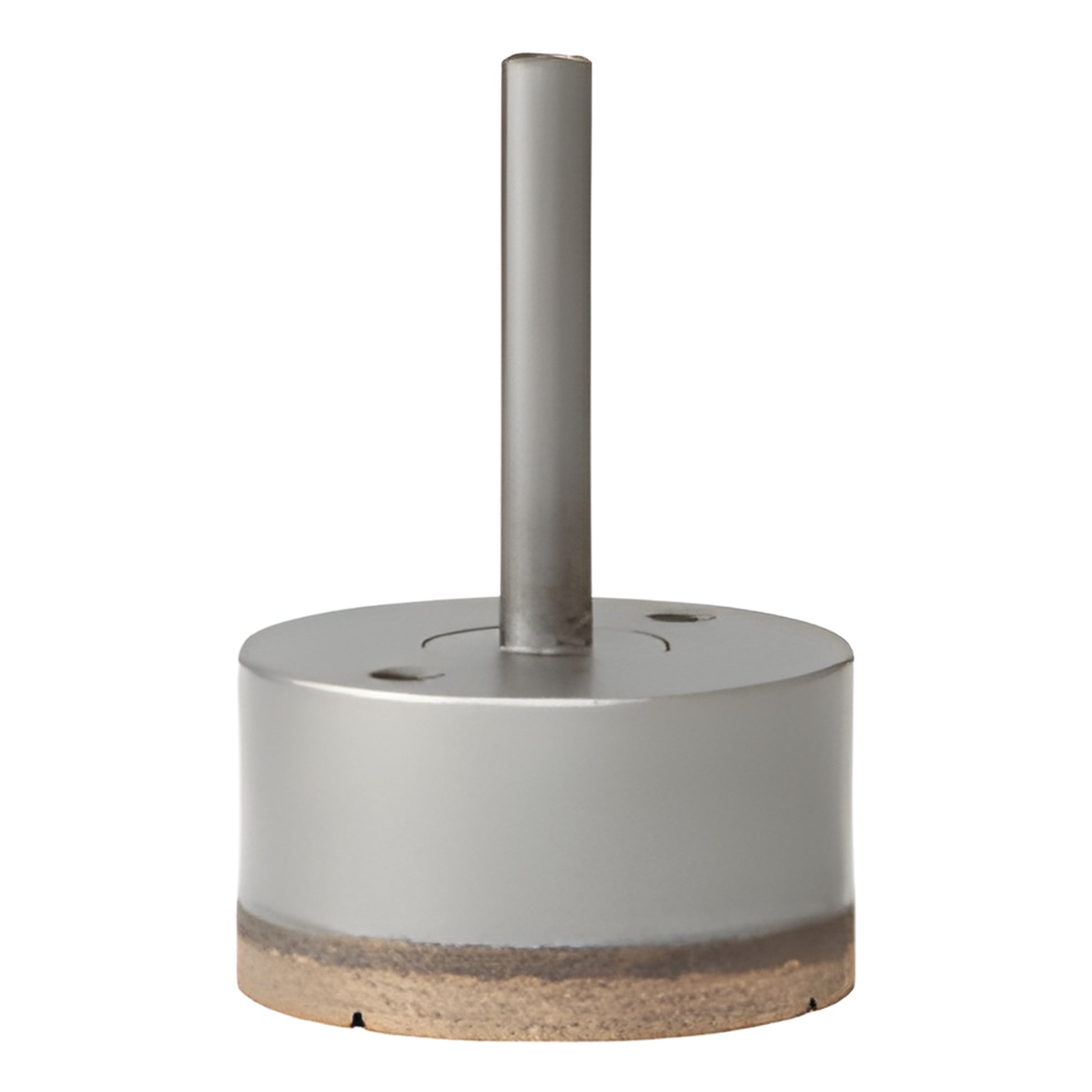 PD212 metal-bond diamond drill bit, 2.5" dia, reduced 3/8" round shank, silver body with diamond rim