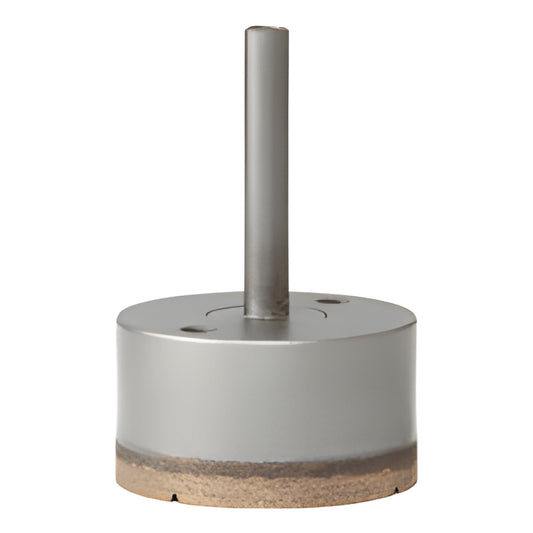 PD212 metal-bond diamond drill bit, 2.5" dia, reduced 3/8" round shank, silver body with diamond rim