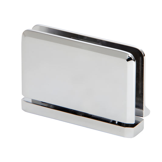 Polished chrome CRL Prima shower door hinge with rear drip plate (sill-mount, beveled edge)