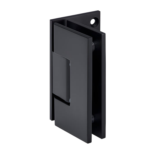 Matte black brass Vienna shower hinge V1E544MBL, squared offset wall-mount for 3/8-1/2 in glass, 5 pre-set
