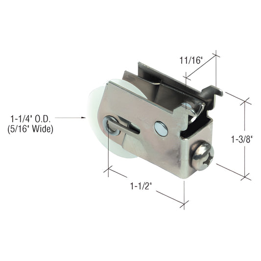 CRL D1522 adjustable steel housing patio door roller with 1-1/4" nylon concave wheel