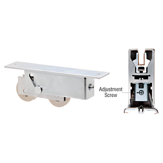 CRL SDR100 heavy duty bottom roller assembly for sliding/shower doors, chrome dual wheels, 9/16 vertical adjustment.
