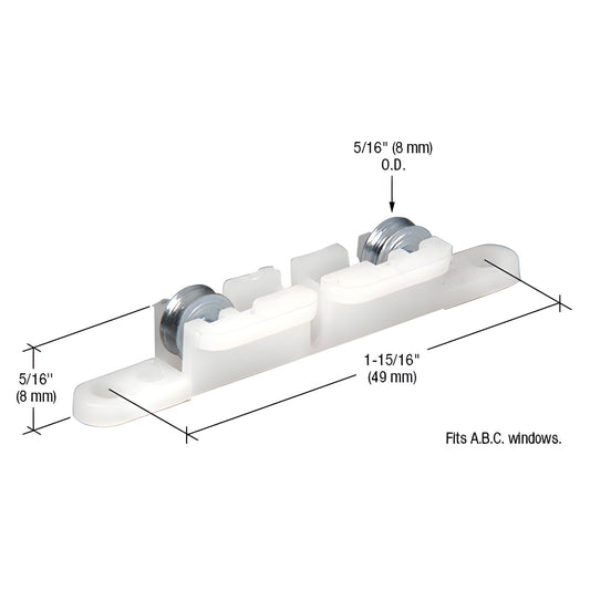 CRL G3158 nylon housing with two 5/16" steel flat rollers, 1 15/16" mounting length, window roller assembly for A.B.C. window