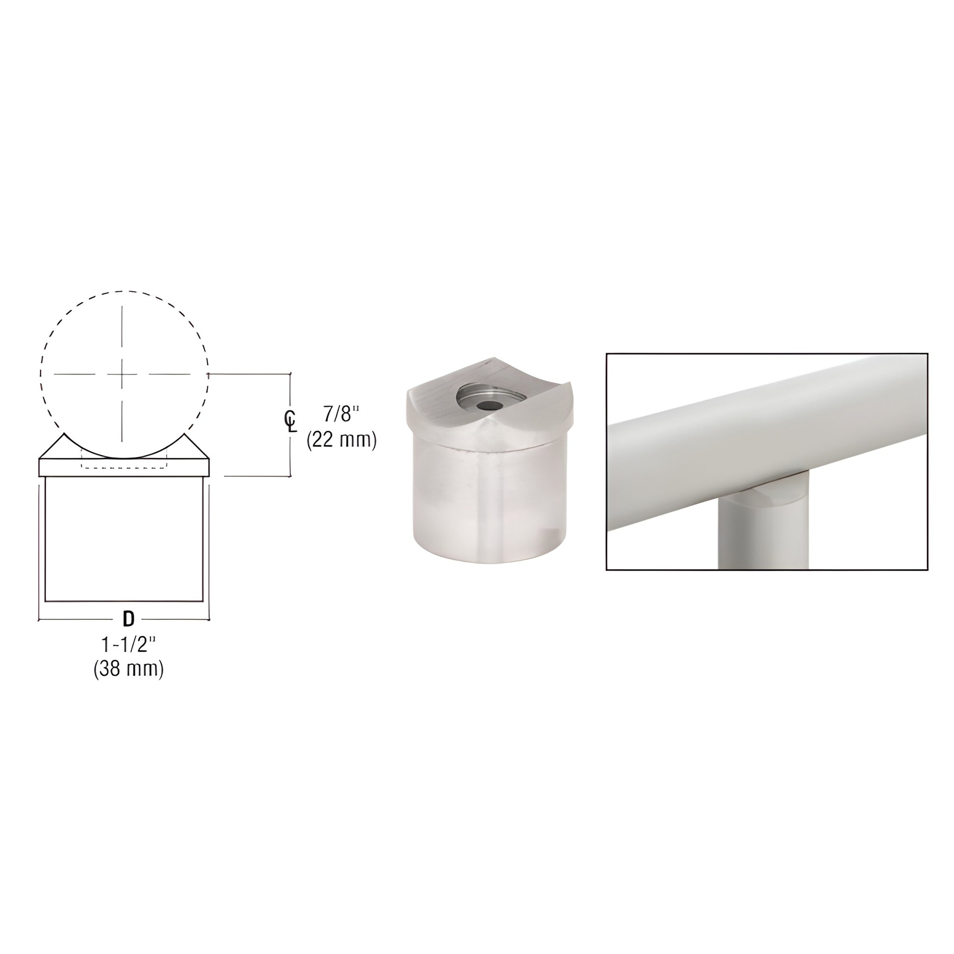 Brushed stainless steel perpendicular collar for 1-1/2" post, 7/8" high. SKU HR15PCBS