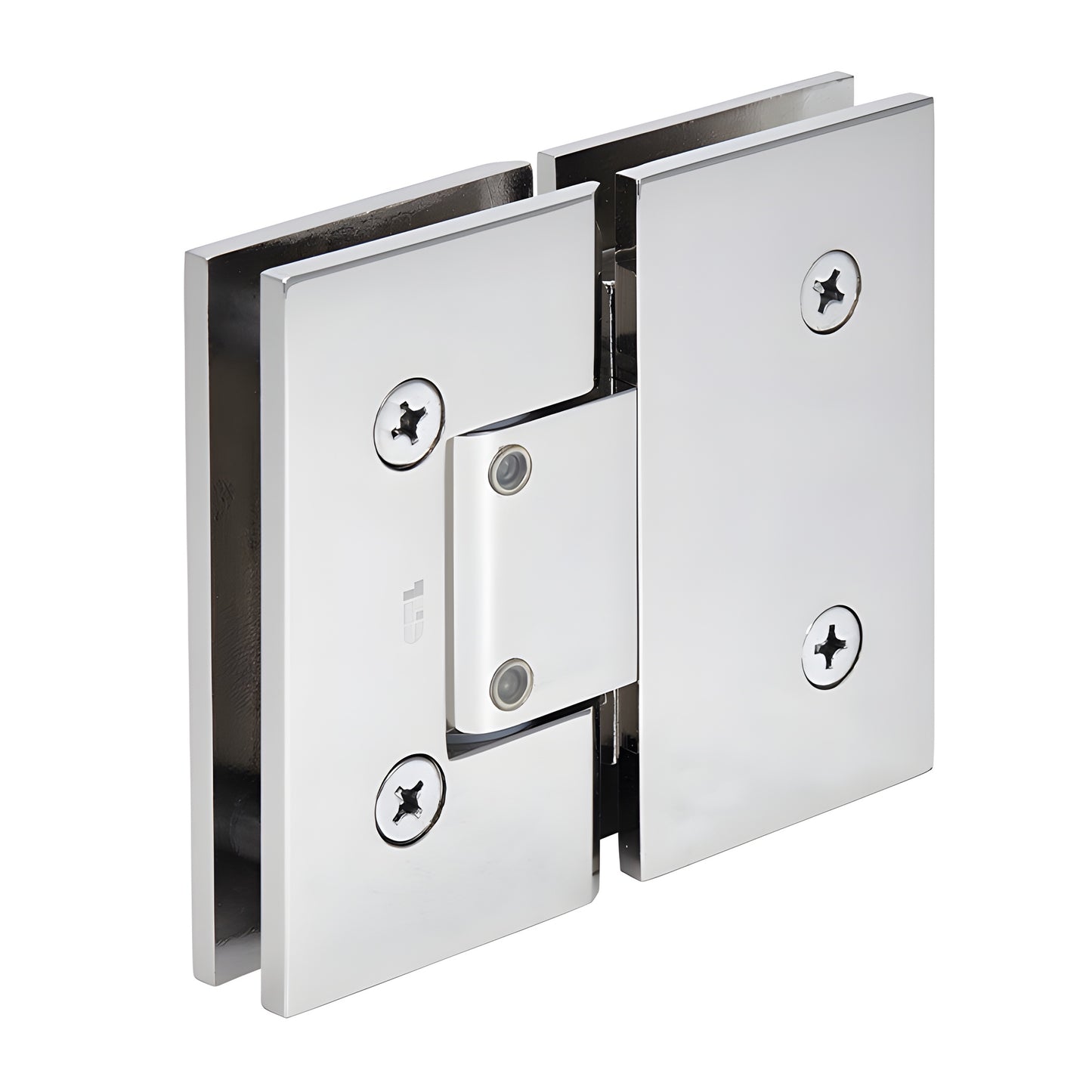 Polished nickel square glass-to-glass adjustable shower hinge (Vienna series), brass pivot, SKU V1E380PN