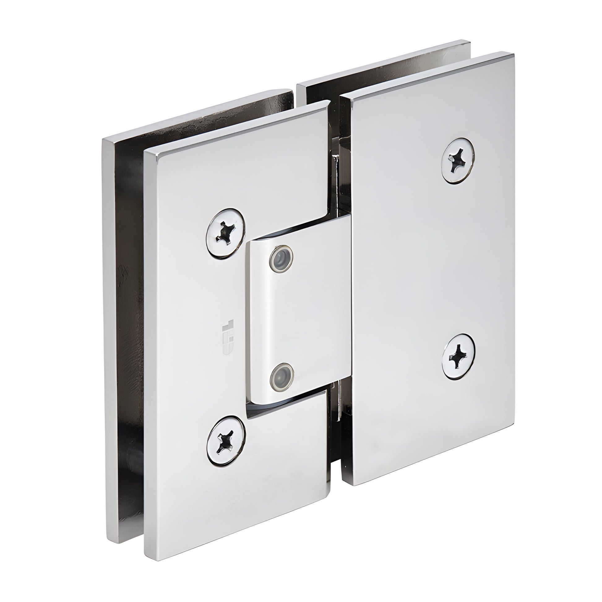 Polished nickel square glass-to-glass adjustable shower hinge (Vienna series), brass pivot, SKU V1E380PN