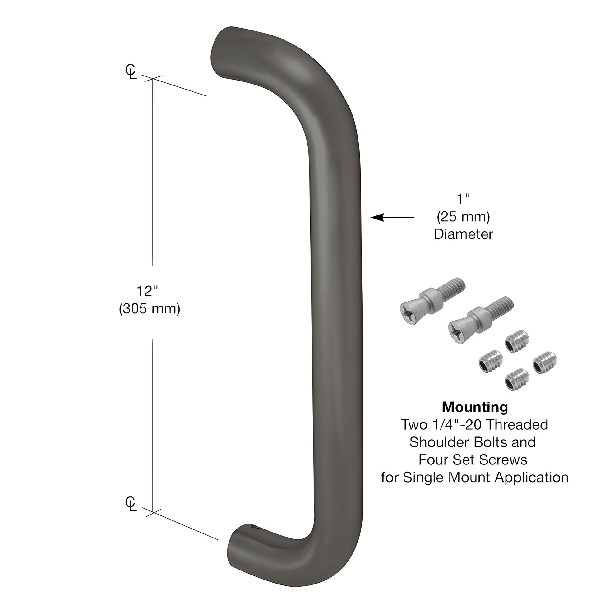 Astral II bronze aluminum straight pull handle, 1" dia, 12" c-to-c, SKU PR0222212