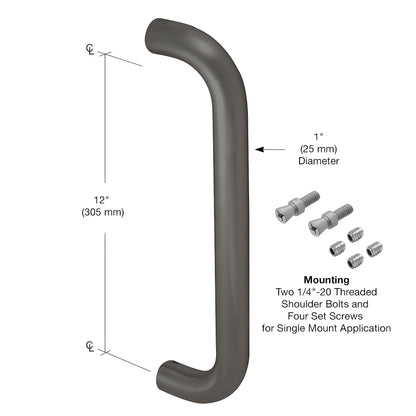 Astral II bronze aluminum straight pull handle, 1" dia, 12" c-to-c, SKU PR0222212