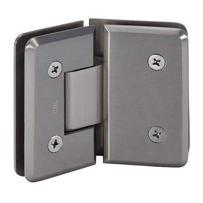 "CRL Brushed Nickel Cologne 045 Series 135º Glass-to-Glass Hinge for seamless installation