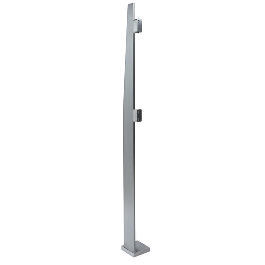 Brushed 316 stainless steel freestanding glass partition post 84 in tall, 3/4 in thick, welded flange and glass fittings