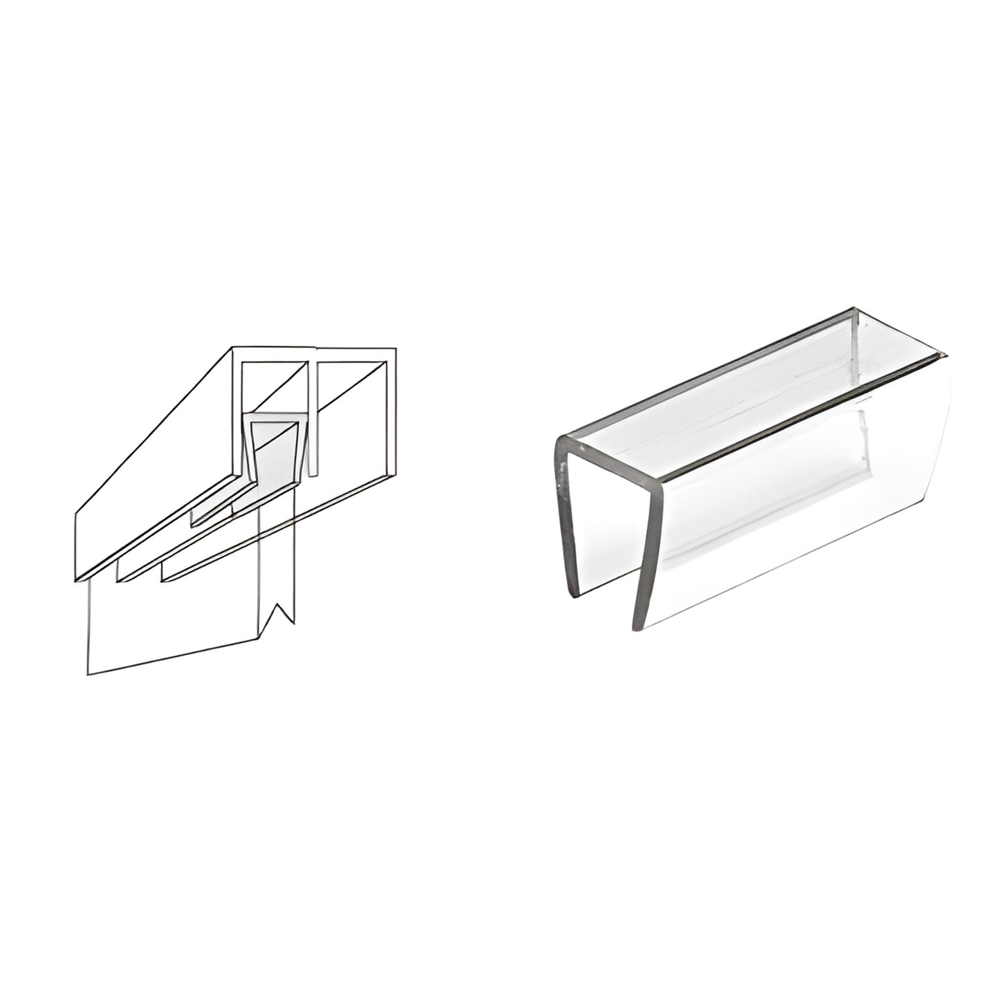 D655 translucent plastic top guide for 1/4" (6mm) glass, 7/8" long U-shaped press-fit center guide to stop door rattling
