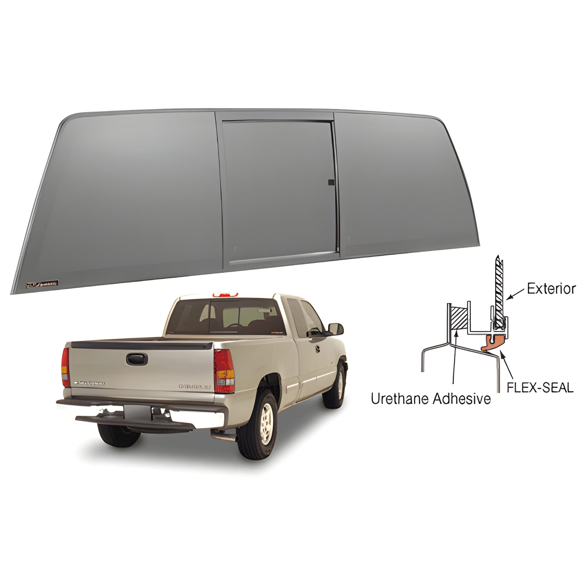 ECT899S CRL solar tri-vent curved truck slider with self-locking center vent, fits 1999-2019 Chevy/GMC Silverado/Sierra