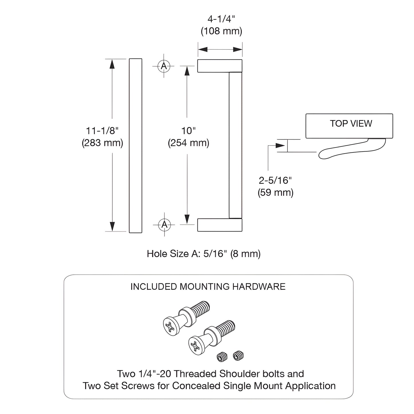 DL915DU dark bronze extruded aluminum 10 in pull handle for commercial doors, 10 in center-to-center, concealed fasteners