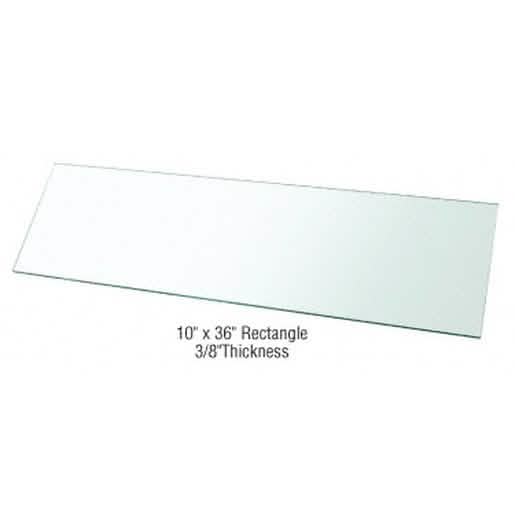 Clear tempered glass shelf, 10"x36", rectangle, 3/8" thick, 2-pack, CRL brand.
