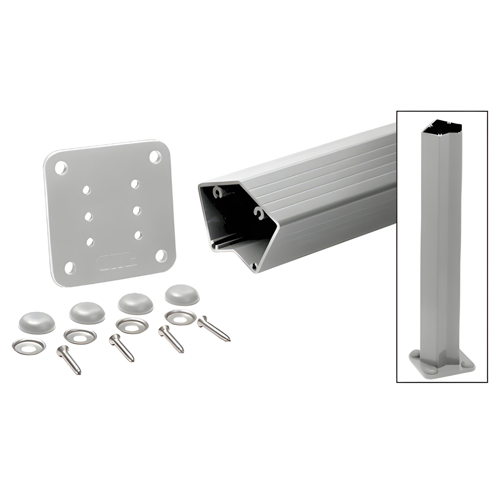 CRL P542KS 135 silver aluminum glass railing post kit with base plate, gasket, screws, stainless washers and cover buttons