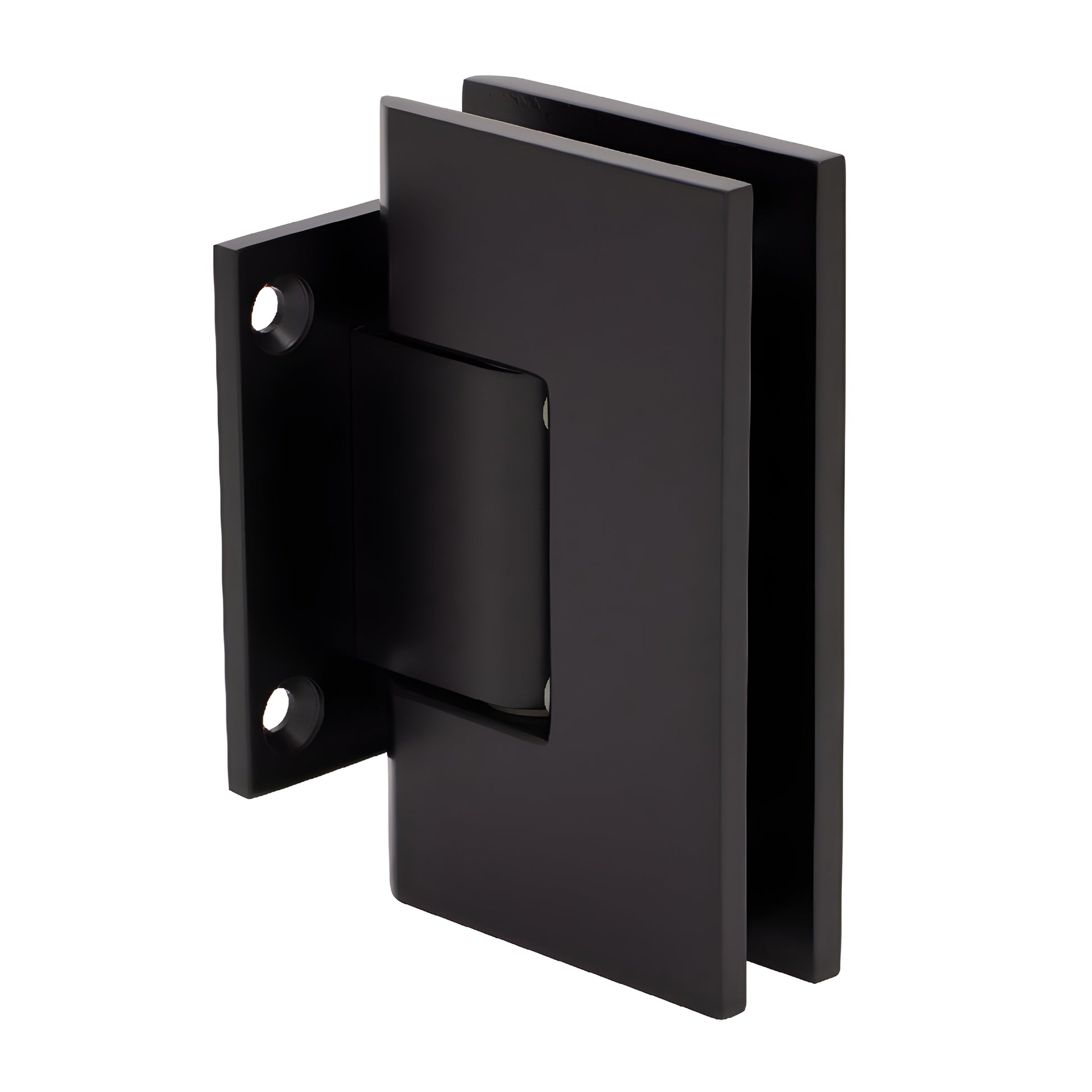 Matte black brass frameless shower door hinge (V1E074MBL), short wall mount back plate, fits 3/8-1/2 tempered glass.