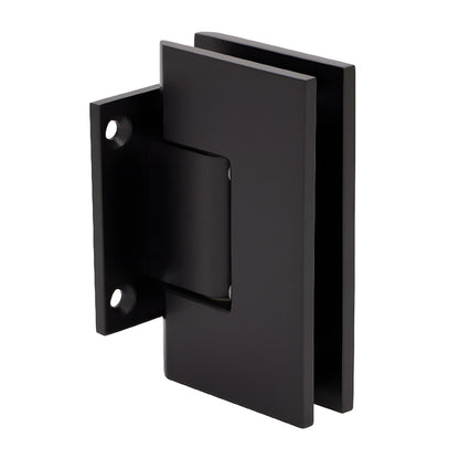 Matte black brass frameless shower door hinge (V1E074MBL), short wall mount back plate, fits 3/8-1/2 tempered glass.