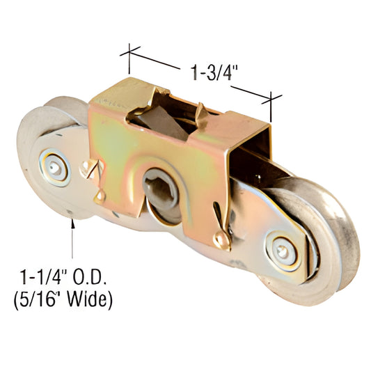 CRL tandem steel roller assembly SKU D1971 for Andersen patio doors, side-adjustable, 1-3/4 in housing, 1-1/4 in rollers