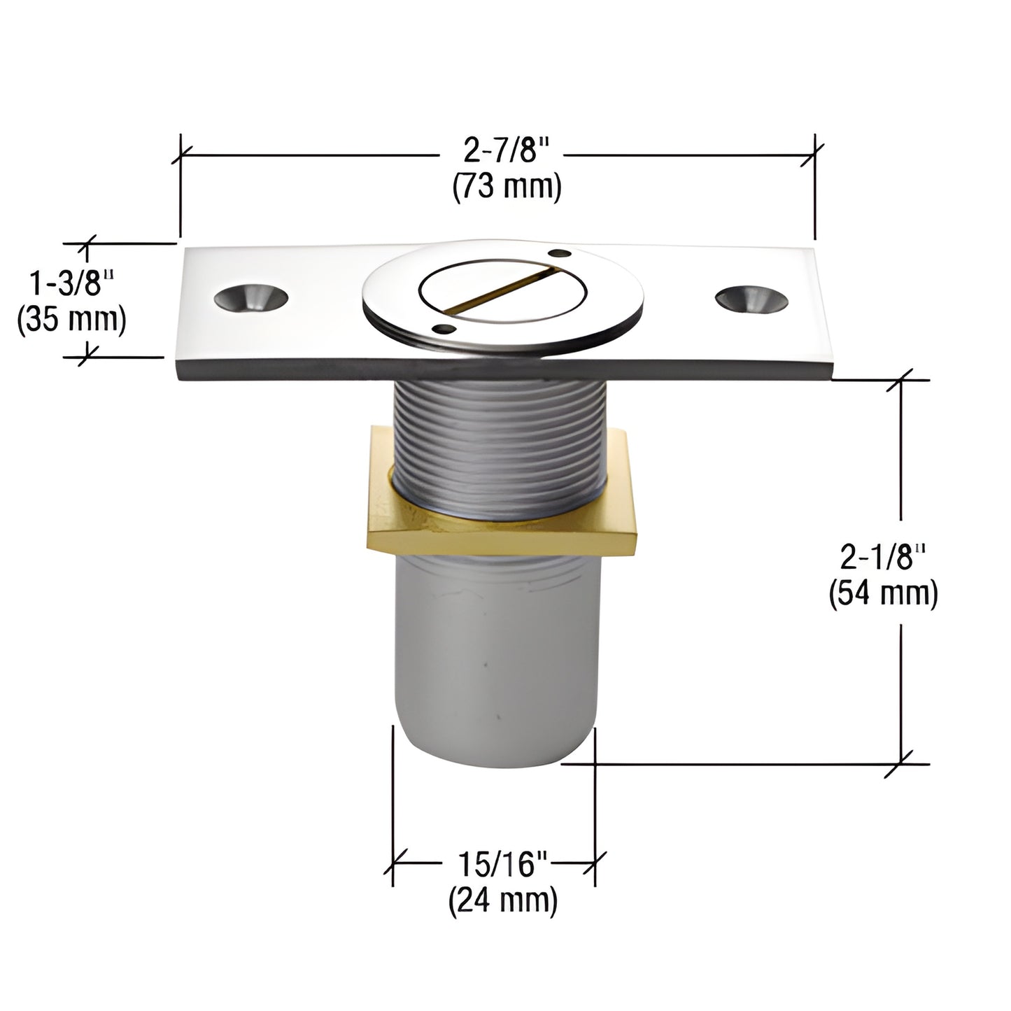 Polished chrome floor-mounted dustproof keeper AMR209PS with mounting plate, accepts 5/8" (16 mm) plunger