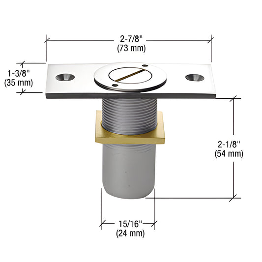 Polished chrome floor-mounted dustproof keeper AMR209PS with mounting plate, accepts 5/8" (16 mm) plunger