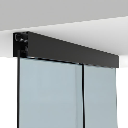 CRL501CMBL matte black ceiling-mounted sliding glass door track kit, 3000mm, for 8mm tempered glass, supports up to 176 lb.