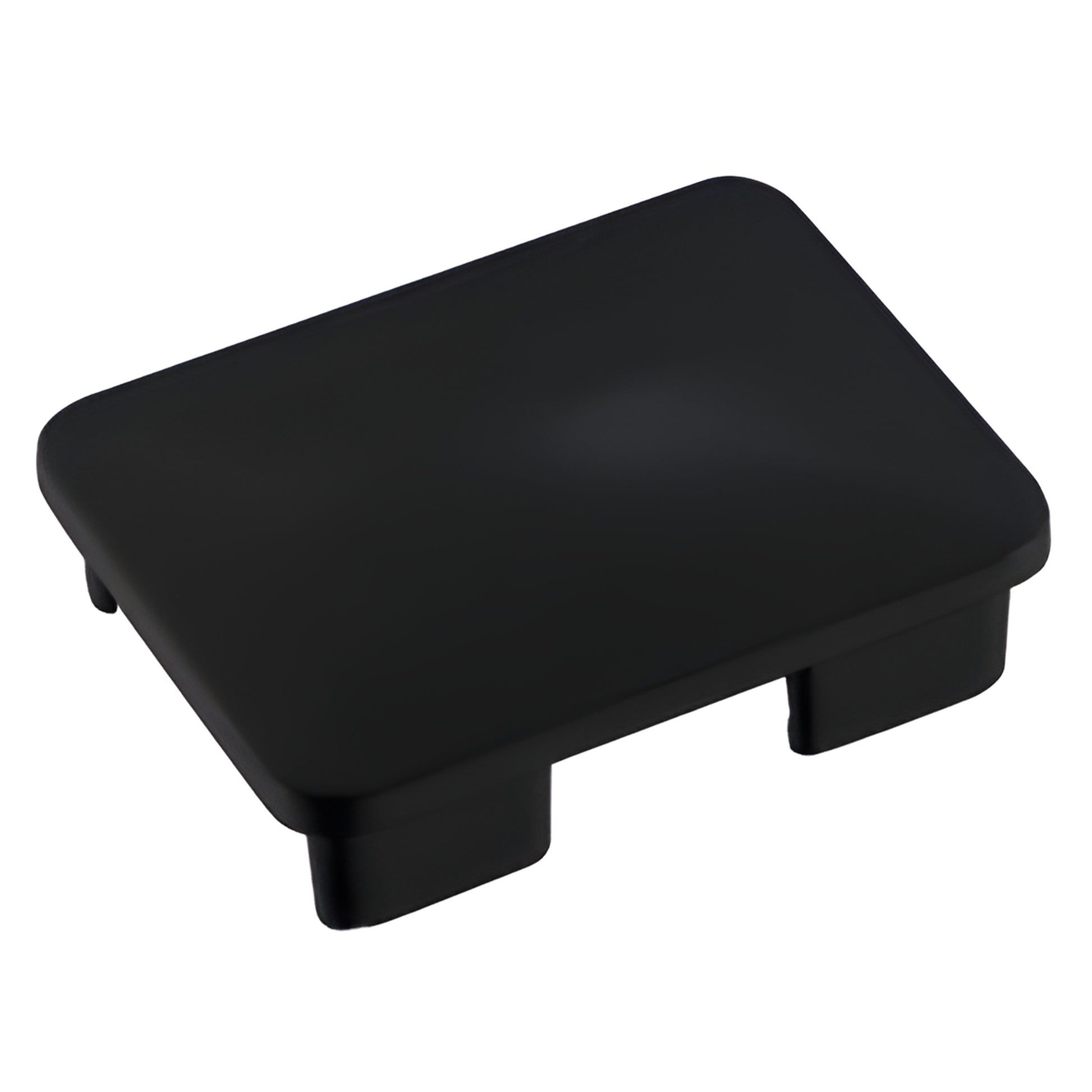 Matte black rectangular aluminum post top cap (SKU PC1EWBL), slip in design for railing posts.