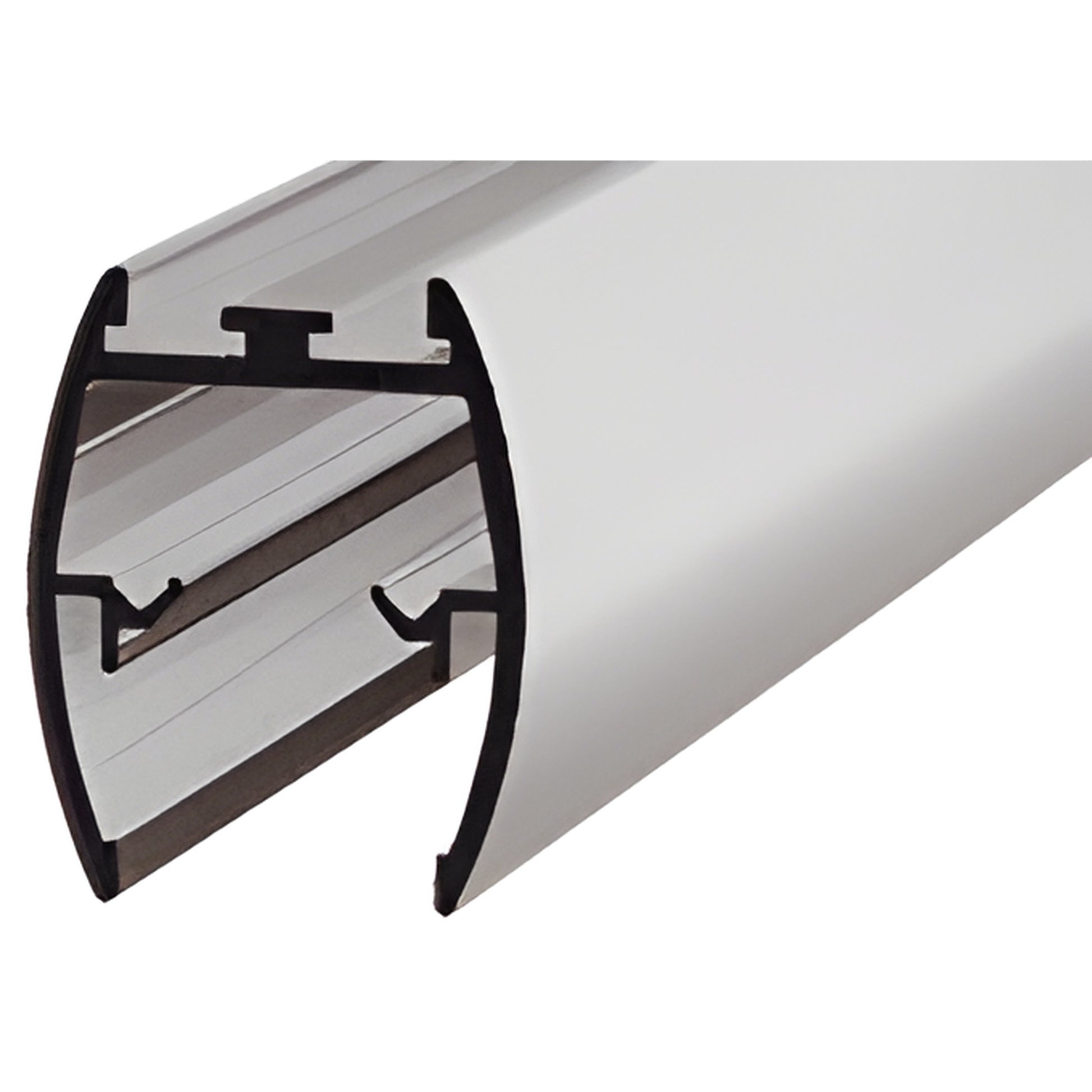 Brushed nickel aluminum shower header extrusion DK61144BN, 144 in, for 3/8 in (10 mm) frameless glass.