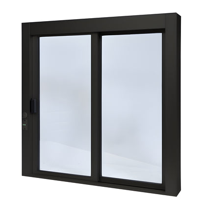 Duranodic bronze aluminum self-closing XO service window 36 36, 1/4" tempered glass, thumbturn lock (SKU SCDW3636X0GDU)