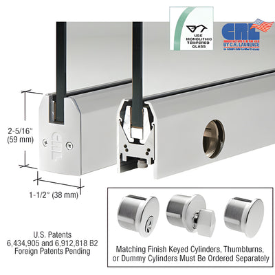 CRL Satin Anodized 3/8" Glass Door Rail w/ Lock, Custom Length