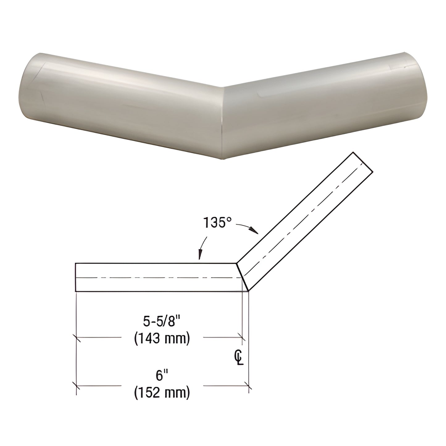 Brushed stainless steel 135 handrail angle connector PR15H3BS for tube-to-tube railing.