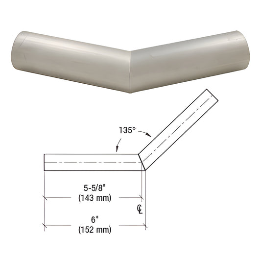 Brushed stainless steel 135 handrail angle connector PR15H3BS for tube-to-tube railing.