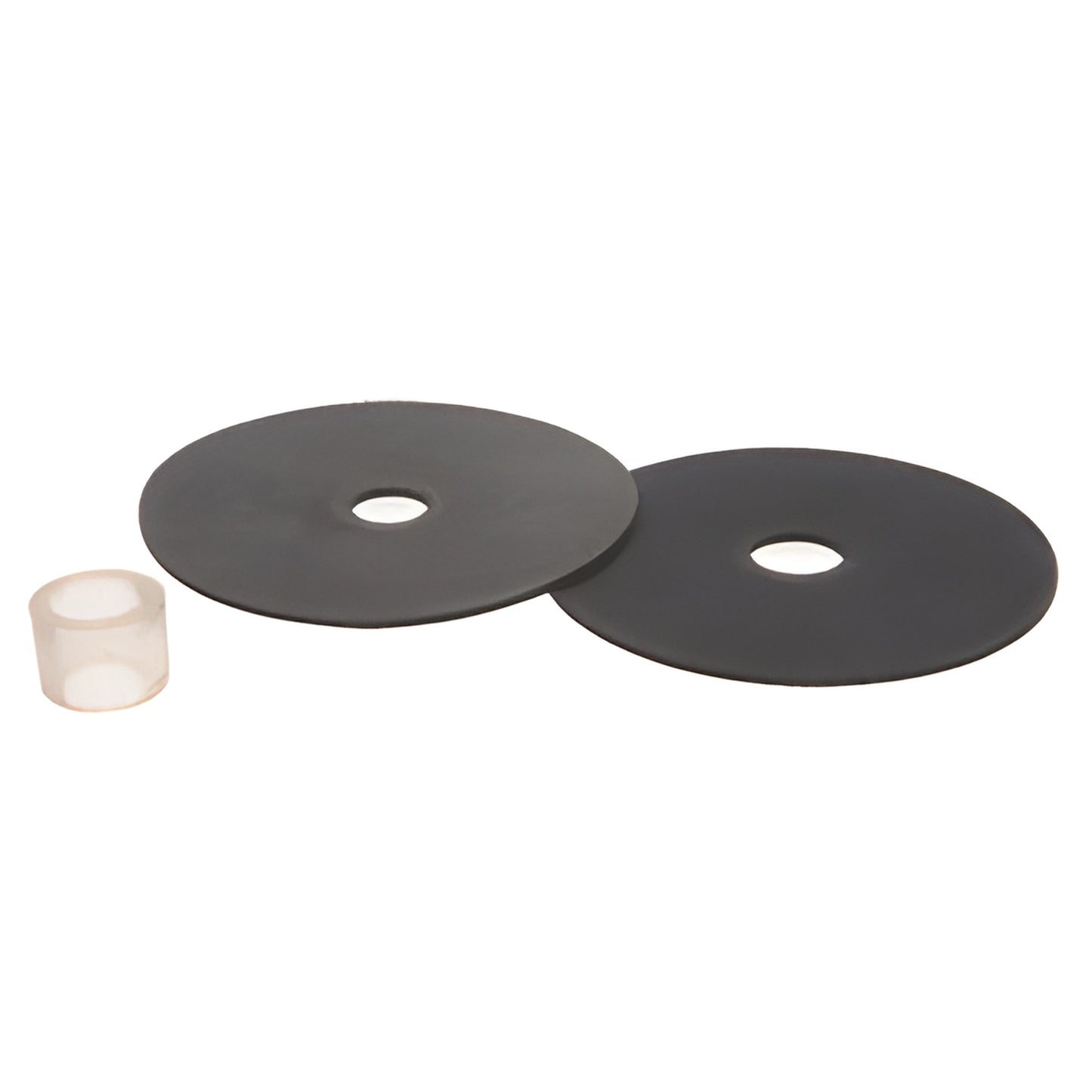 RGGP2: two black rubber 2-7/8" gaskets with center holes and one translucent plastic grommet