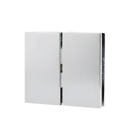 CAR02CH Cardiff polished chrome squared pivot hinge for 8-10mm glass, 3-5/8 in wide, top-and-bottom mount