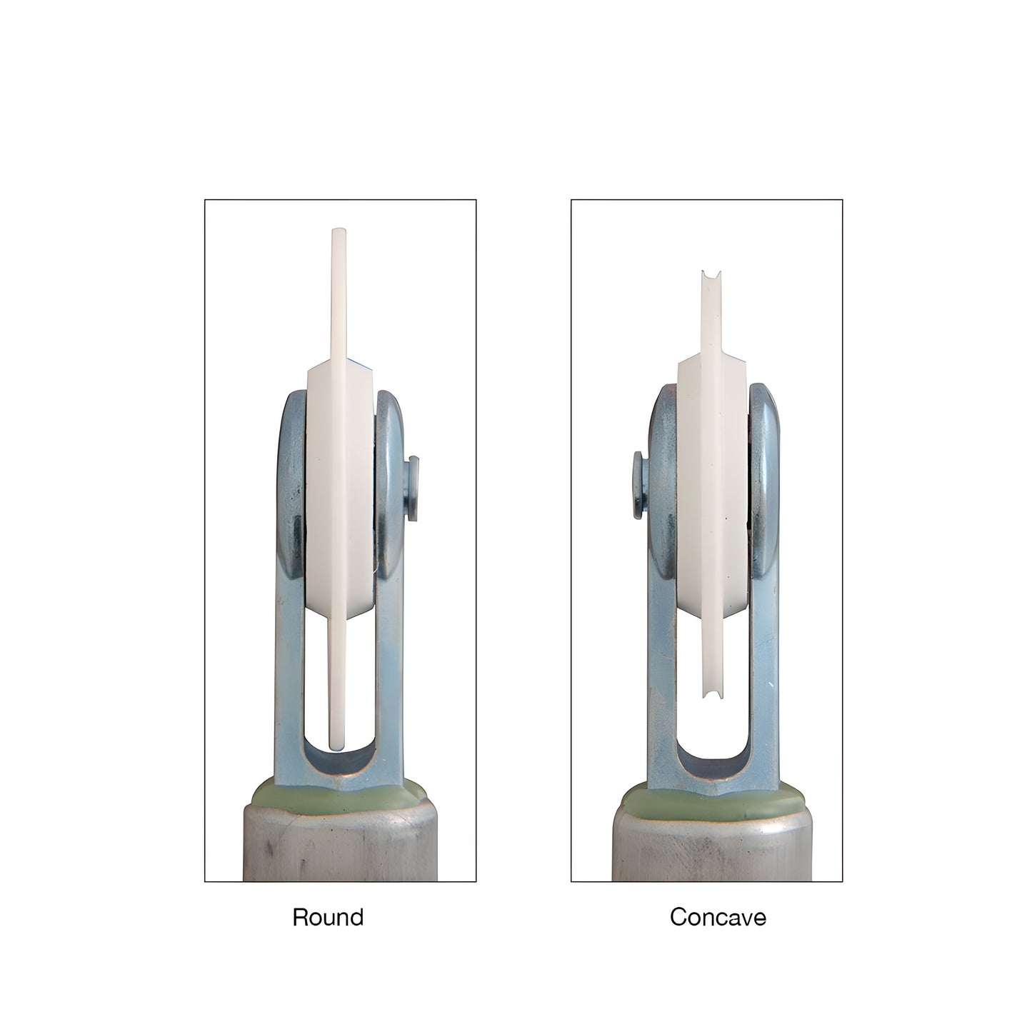 Red contoured dual-ended screen spline roller with white nylon wheels, round and concave ends (SKU CGS5NK6N)