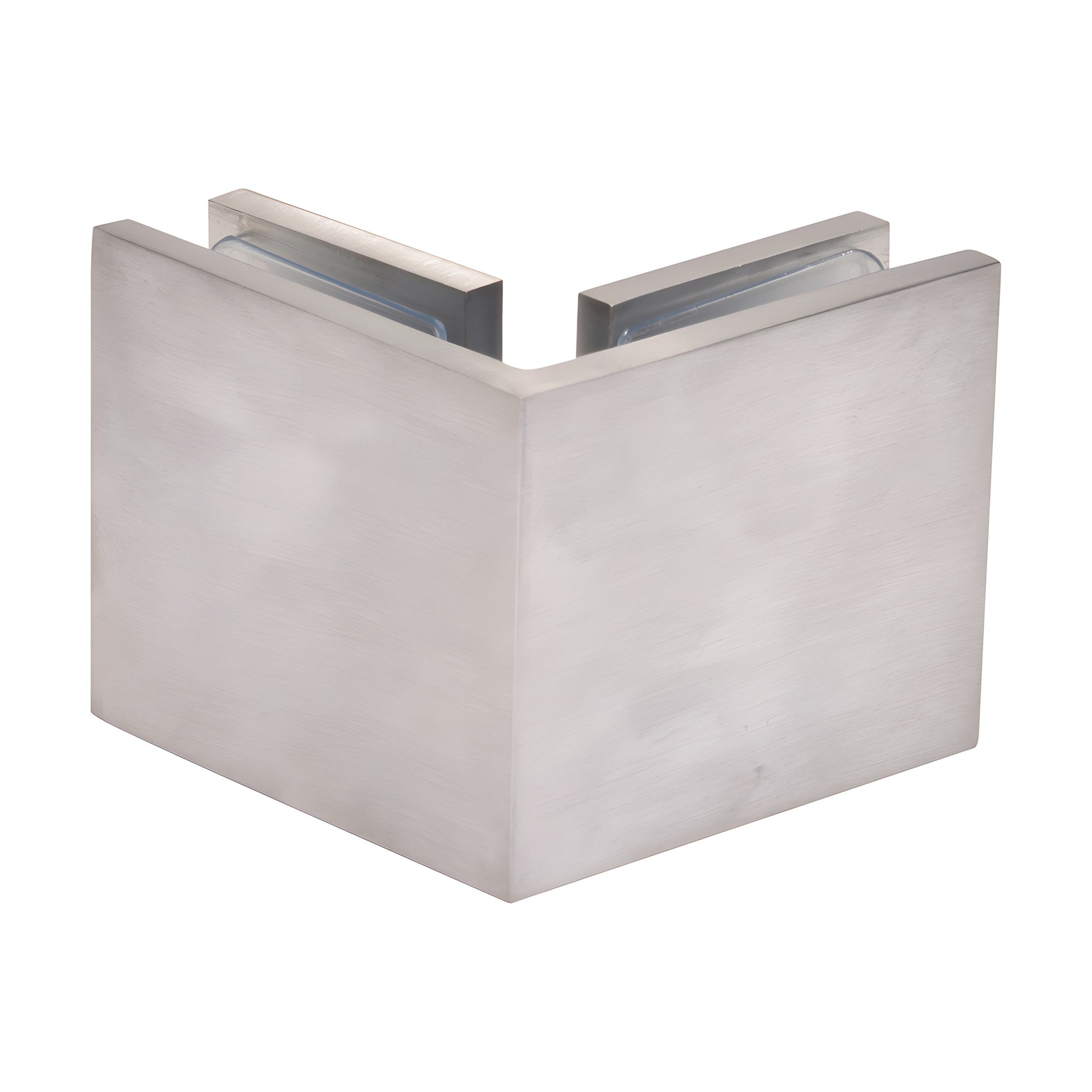 Brushed stainless square 90 glass-to-glass clamp (closed back) for frameless showers - SKU SGC90BCH
