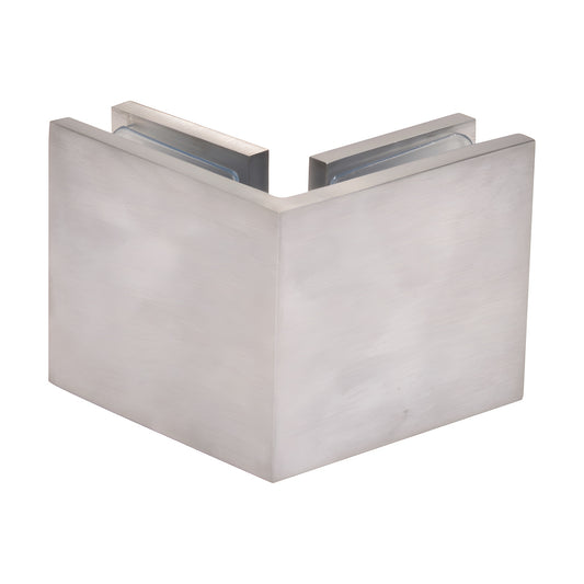 Brushed stainless square 90 glass-to-glass clamp (closed back) for frameless showers - SKU SGC90BCH