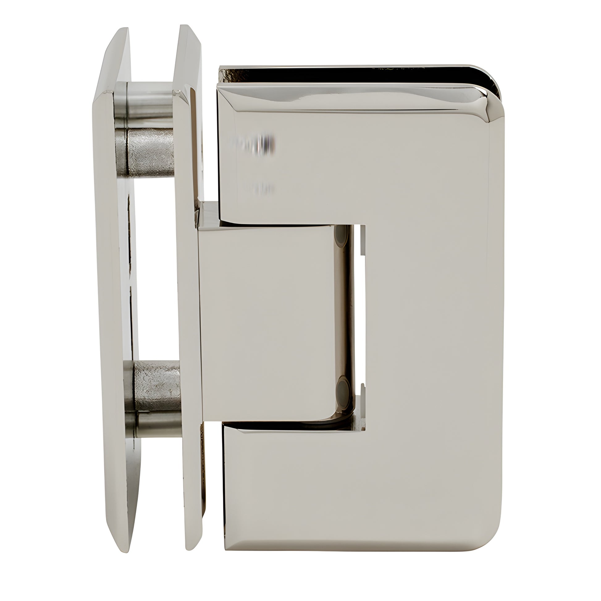 Polished nickel beveled glass-to-glass shower hinge (90 ) - brass Cologne hinge SKU C0L092PN, for 3/8-1/2 glass.