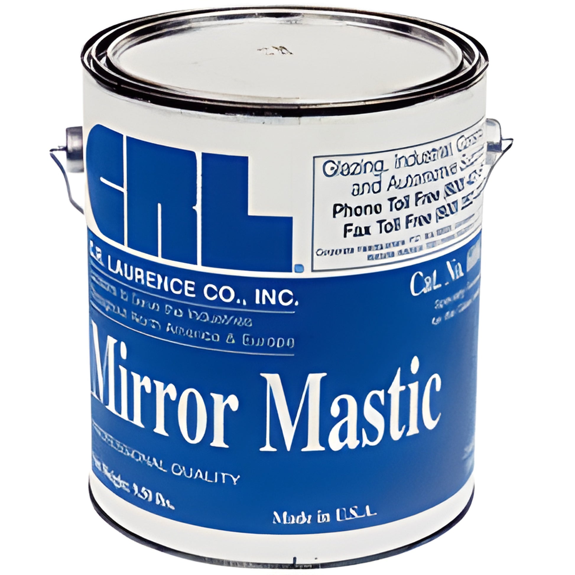 CRL Heavy-Bodied Mirror Mastic 1-gal can (SKU 600GL) - blue and white adhesive can for mirror installation