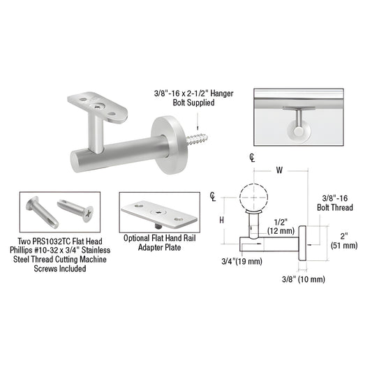CRL Malibu HR3EWPS polished 316 stainless wall-mounted handrail bracket, 2-1/4" projection, fits 11 2-2" tubing