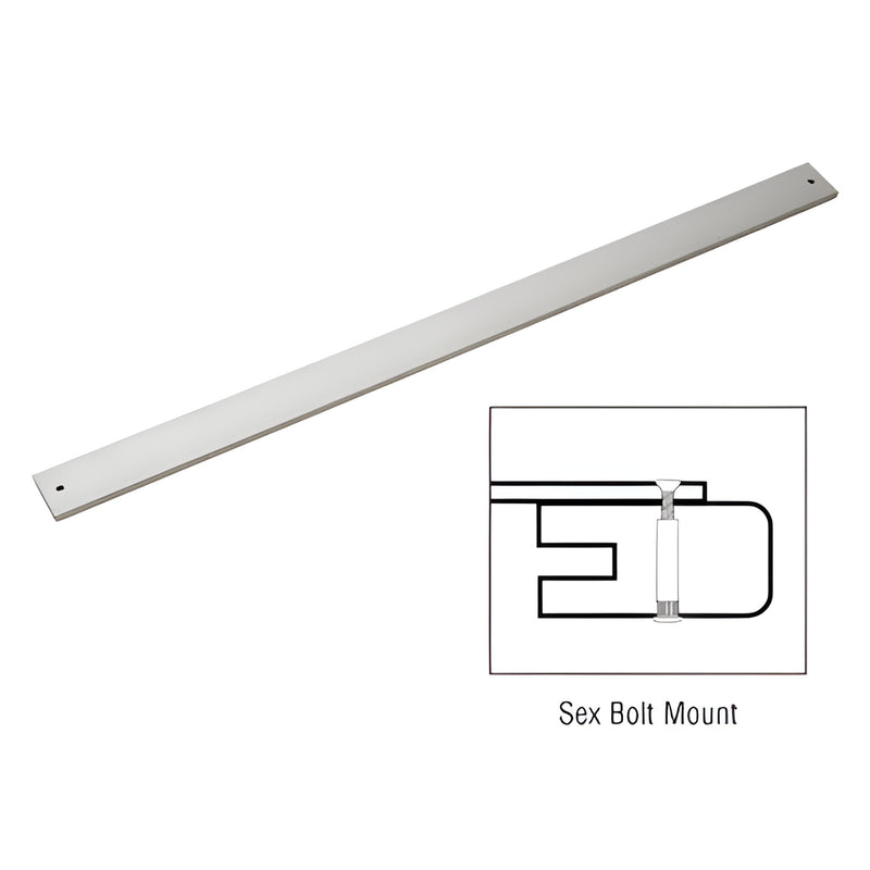 Satin aluminum extruded door bumper bar 36 in x 2 in x 3/8 in, predrilled for 1/4-20 sex bolts