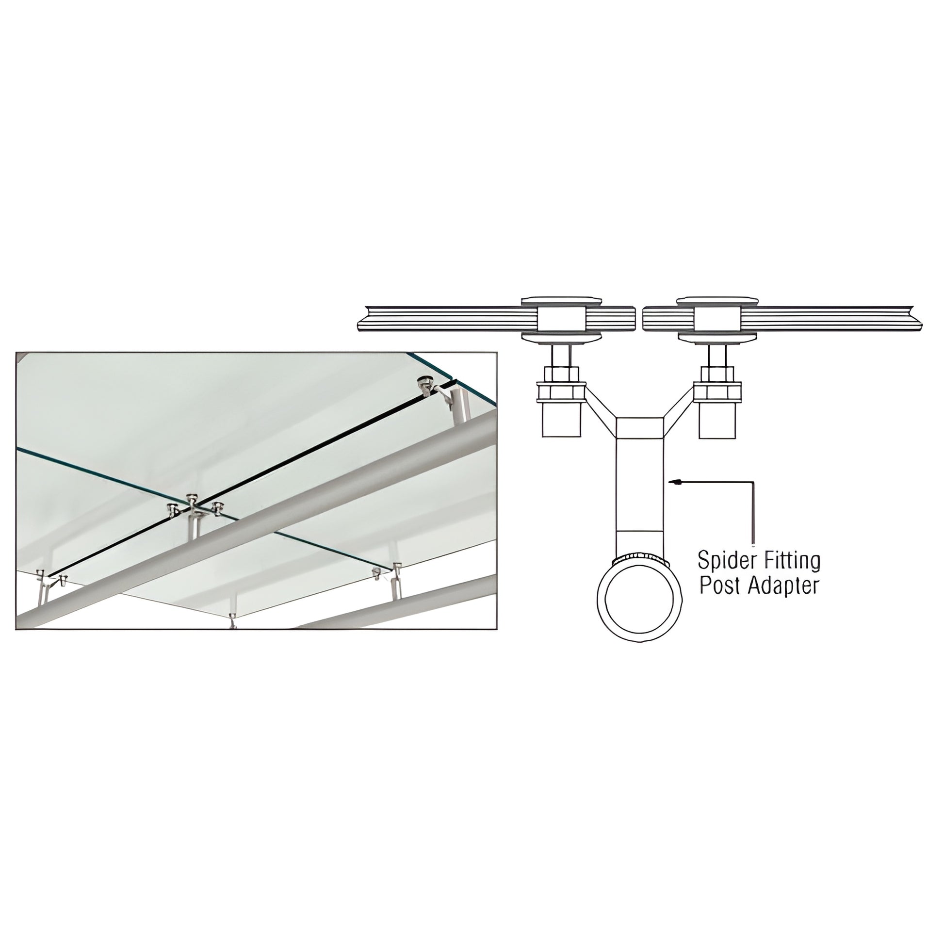 CRL AMS0B2CBS spider fitting weld-on post adapter, stainless steel, for 1-1/2" or 2" round/flat posts - photo and diagram.