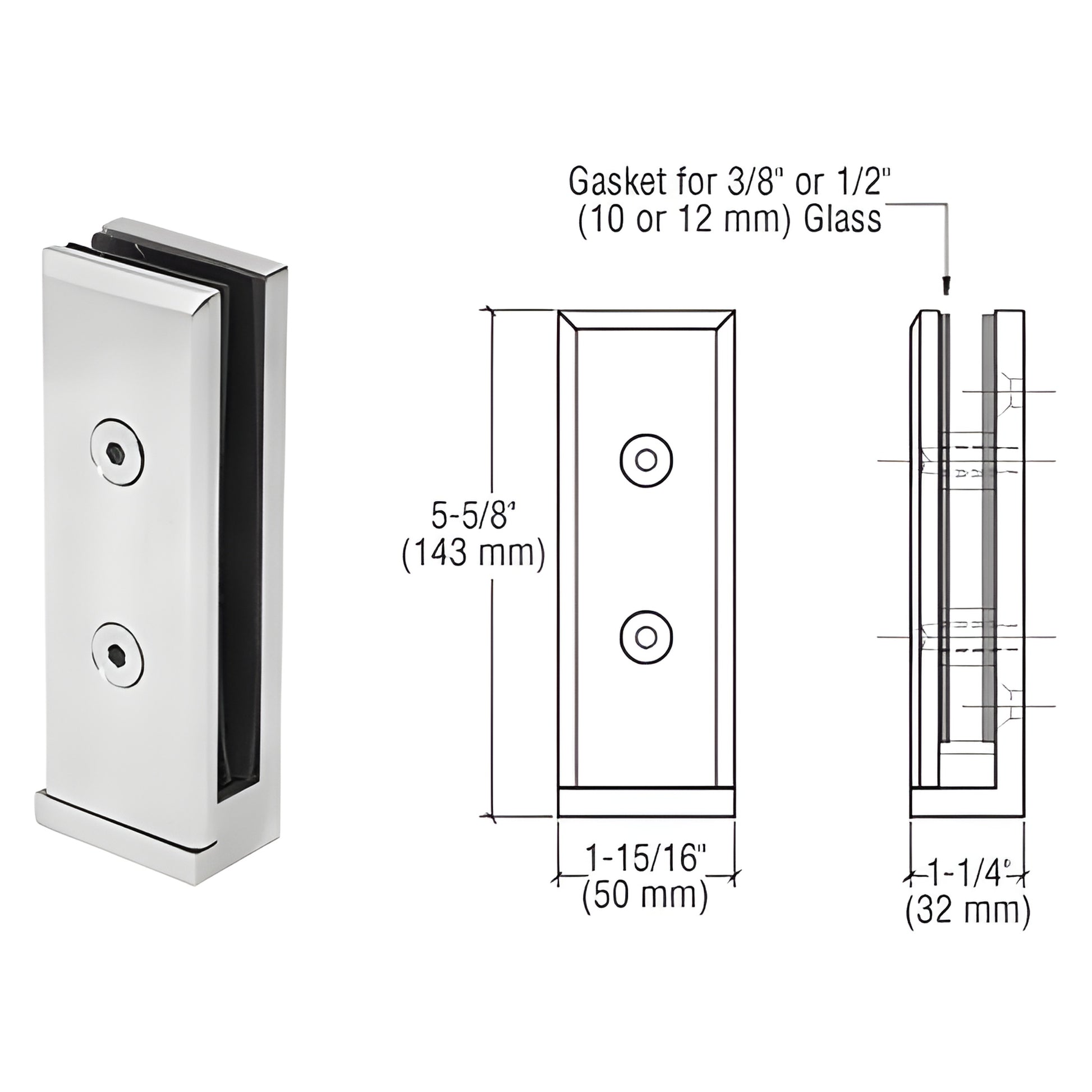 Brushed stainless steel AFWC2 fascia clamp for 10-12-14 mm tempered glass, surface mount, 5-5/8" high