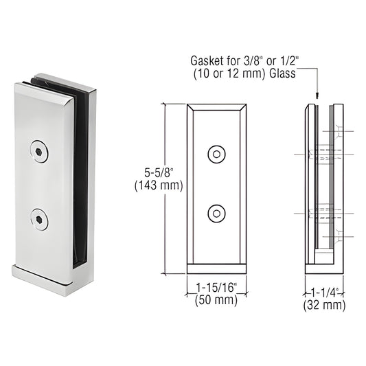 Brushed stainless steel AFWC2 fascia clamp for 10-12-14 mm tempered glass, surface mount, 5-5/8" high