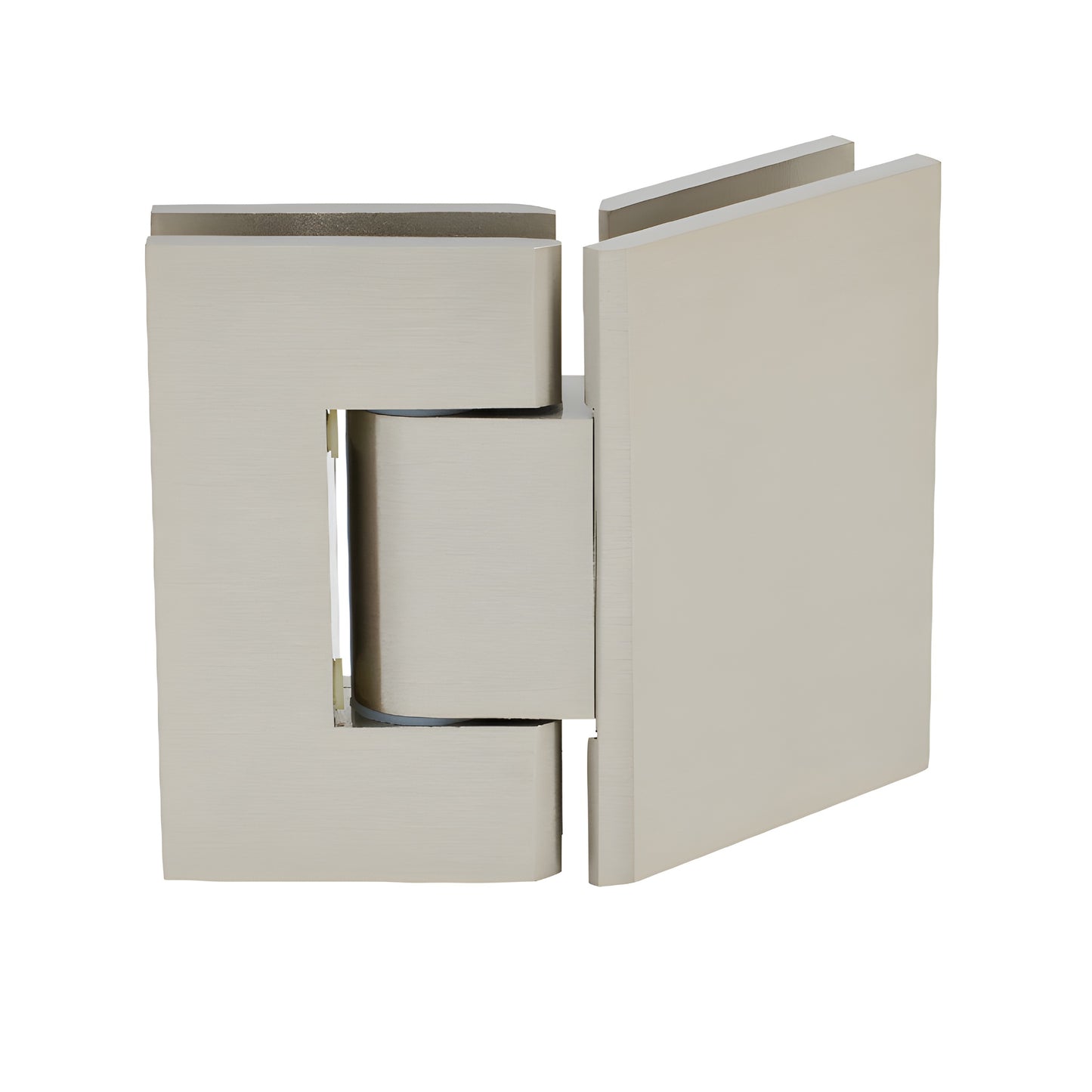 GEN345BN brushed nickel adjustable Geneva glass-to-glass shower hinge, brass, 135 option.