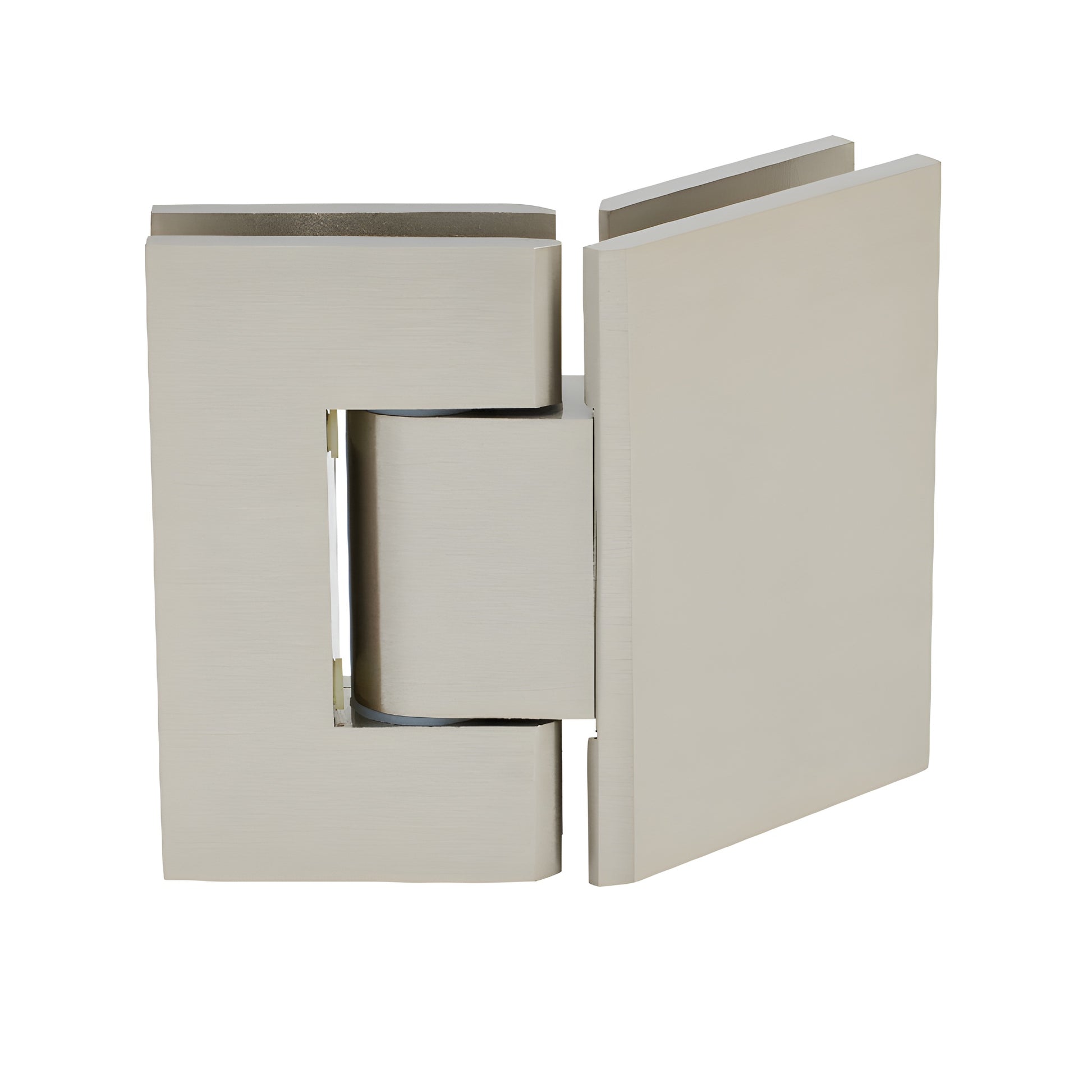 GEN345BN brushed nickel adjustable Geneva glass-to-glass shower hinge, brass, 135 option.